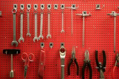 organized tool storage in a garage workshop