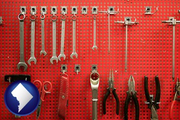 organized tool storage in a garage workshop - with Washington, DC icon