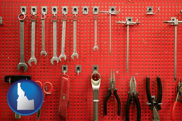organized tool storage in a garage workshop - with Idaho icon