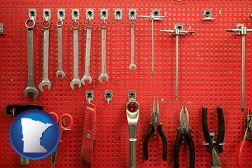 organized tool storage in a garage workshop - with Minnesota icon