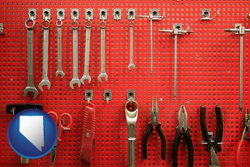 organized tool storage in a garage workshop - with Nevada icon