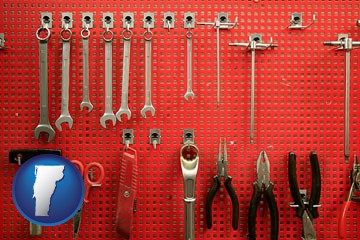 organized tool storage in a garage workshop - with Vermont icon