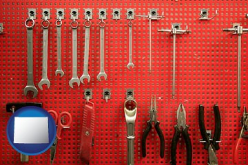 organized tool storage in a garage workshop - with Wyoming icon